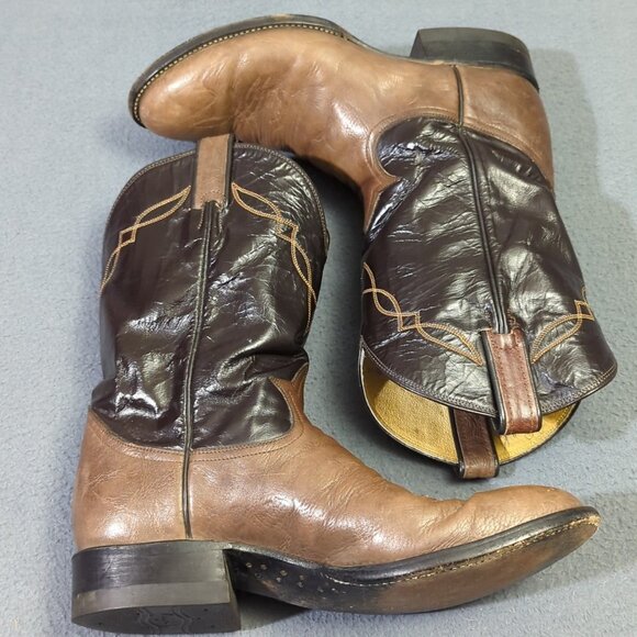 Tony Lama Vintage Boots Men's 9B Brown Western Made In USA 1990 Style 2032 - Picture 3 of 16